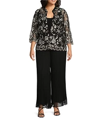 Alex Evenings Plus Size Pleated Chiffon Wide Leg Flowy Pants