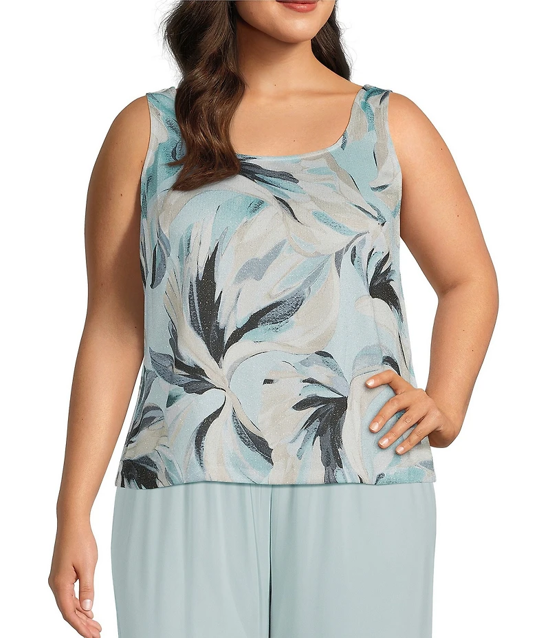 Alex Evenings Plus Size Printed Metallic Knit Twinset