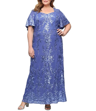 Alex Evenings Plus Size Sequin Power Mesh Square Sweetheart Neckline Gown