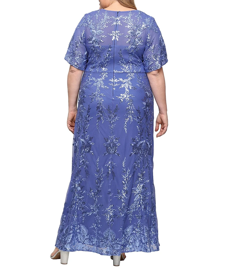 Alex Evenings Plus Size Sequin Power Mesh Square Sweetheart Neckline Gown