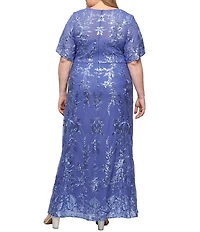 Alex Evenings Plus Size Sequin Power Mesh Square Sweetheart Neckline Gown