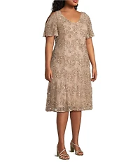 Alex Evenings Plus Size Short Sleeve V-Neck Soutache Dress