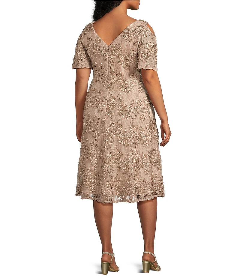 Alex Evenings Plus Size Short Sleeve V-Neck Soutache Dress