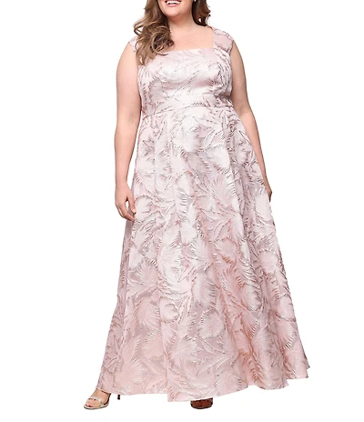 Alex Evenings Plus Size Square Neck Jacquard Long Dress