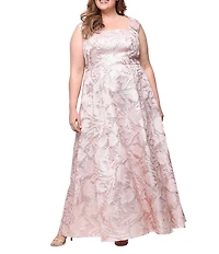 Alex Evenings Plus Size Square Neck Jacquard Long Dress