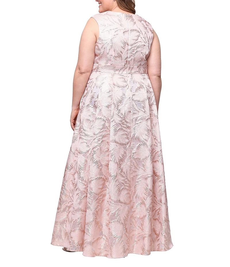 Alex Evenings Plus Size Square Neck Jacquard Long Dress