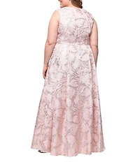 Alex Evenings Plus Size Square Neck Jacquard Long Dress
