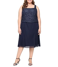 Alex Evenings Plus Size Stretch Textured Jacquard 3/4 Sleeve Mock Jacket Dress