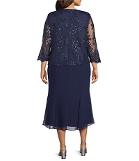 Alex Evenings Plus Size Stretch Tulle Chiffon Jacket Dress