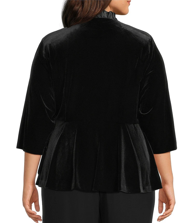 Alex Evenings Plus Size Stretch Velvet Satin Ruffle Neckline 3/4 Sleeve Blouse