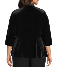 Alex Evenings Plus Size Stretch Velvet Satin Ruffle Neckline 3/4 Sleeve Blouse