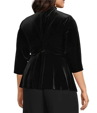 Alex Evenings Plus Size Stretch Velvet Satin Ruffle Neckline 3/4 Sleeve Blouse