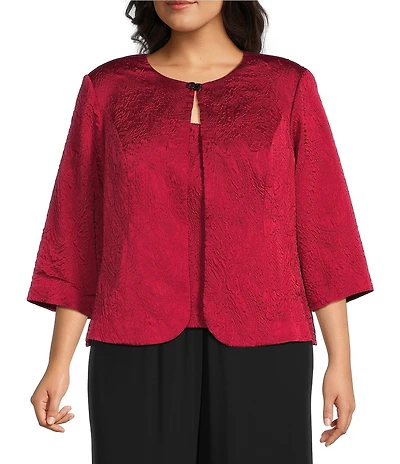 Alex Evenings Plus Size Textured Jacquard Knit Embellished Neck Twinset Jacket