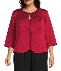 Alex Evenings Plus Size Textured Jacquard Knit Embellished Neck Twinset Jacket