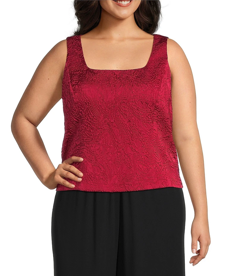 Alex Evenings Plus Size Textured Jacquard Knit Embellished Neck Twinset Jacket