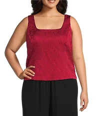 Alex Evenings Plus Size Textured Jacquard Knit Embellished Neck Twinset Jacket