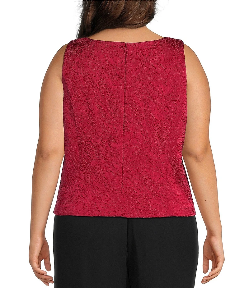 Alex Evenings Plus Size Textured Jacquard Knit Embellished Neck Twinset Jacket