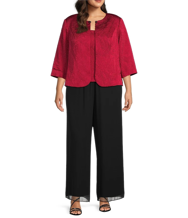 Alex Evenings Plus Size Textured Jacquard Knit Embellished Neck Twinset Jacket