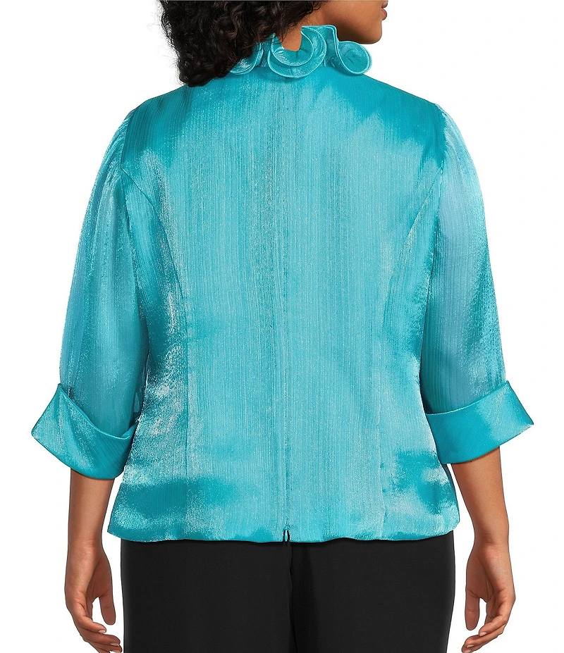 Alex Evenings Plus Size Yoryu Chiffon Ruffle V-Neck Illusion 3/4 Sleeve Blouse