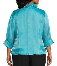 Alex Evenings Plus Size Yoryu Chiffon Ruffle V-Neck Illusion 3/4 Sleeve Blouse