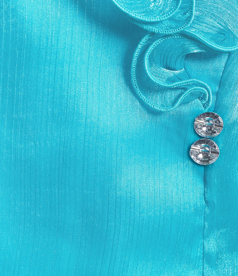 Alex Evenings Plus Size Yoryu Chiffon Ruffle V-Neck Illusion 3/4 Sleeve Blouse