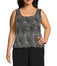 Alex Evenings Plus Size Zebra Metallic Glitter Knit Mandarin Neck 3/4 Sleeve Twin Set
