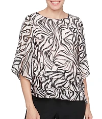 Alex Evenings Printed Boat Neck 3/4 Sleeve Asymmetric Hem Blouse