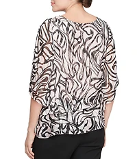 Alex Evenings Printed Boat Neck 3/4 Sleeve Asymmetric Hem Blouse