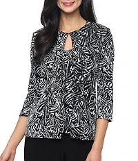 Alex Evenings Printed Glitter 3/4 Sleeve Jacket Scoop Neck Tank Twinset