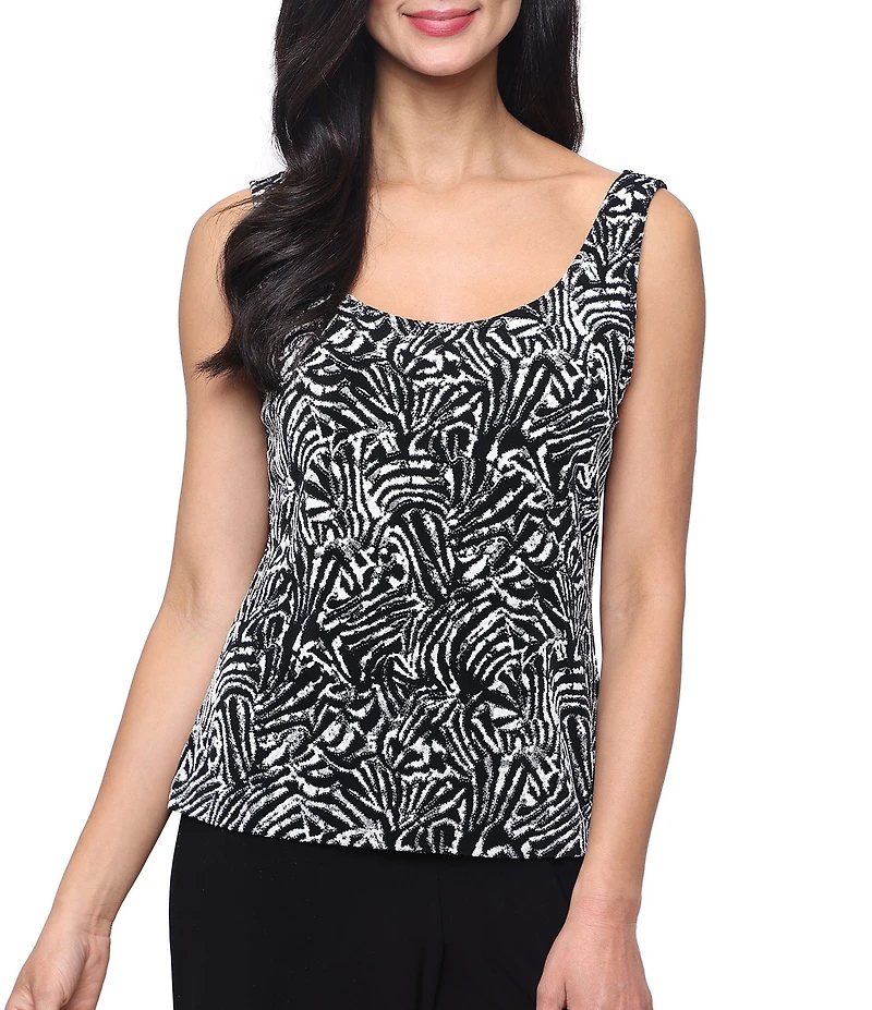 Alex Evenings Printed Glitter 3/4 Sleeve Jacket Scoop Neck Tank Twinset