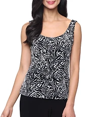 Alex Evenings Printed Glitter 3/4 Sleeve Jacket Scoop Neck Tank Twinset