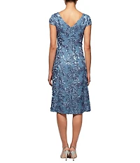 Alex Evenings Rosette Lace Cap Sleeve A Line Dress