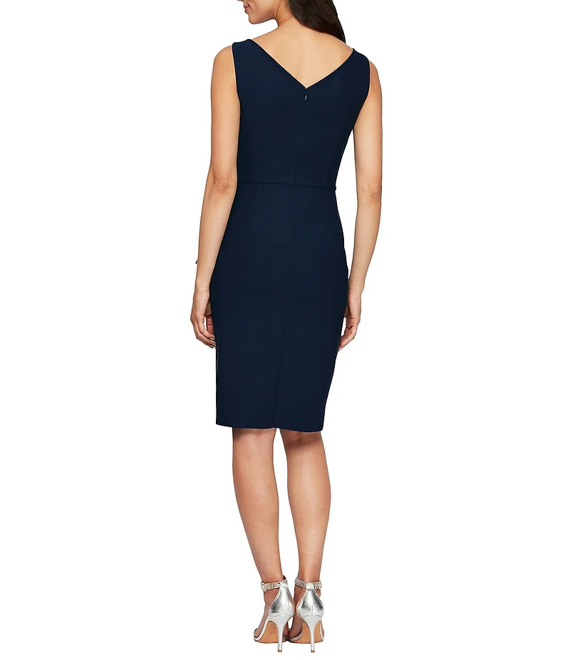 Alex Evenings Surplice V-Neck Sleeveless Ruched Brooch Sheath Dress