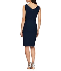 Alex Evenings Surplice V-Neck Sleeveless Ruched Brooch Sheath Dress