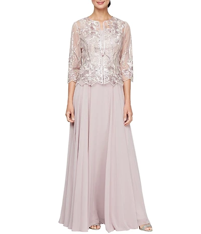 Alex Evenings Sequin Embroidered Tulle Long Jacket Dress