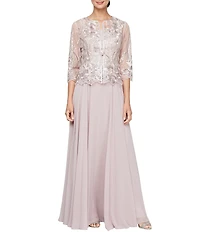 Alex Evenings Sequin Embroidered Tulle Long Jacket Dress