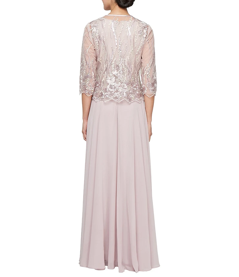 Alex Evenings Sequin Embroidered Tulle Long Jacket Dress