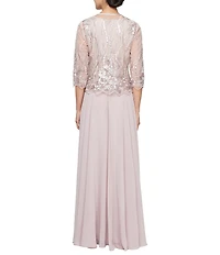 Alex Evenings Sequin Embroidered Tulle Long Jacket Dress