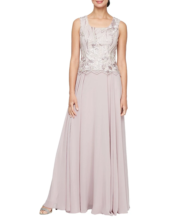 Alex Evenings Sequin Embroidered Tulle Long Jacket Dress