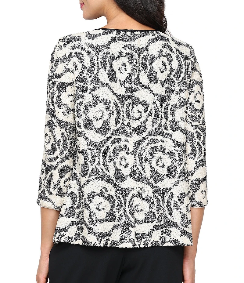 Alex Evenings Sequin Floral 3/4 Sleeve Mock Twinset