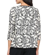 Alex Evenings Sequin Floral 3/4 Sleeve Mock Twinset