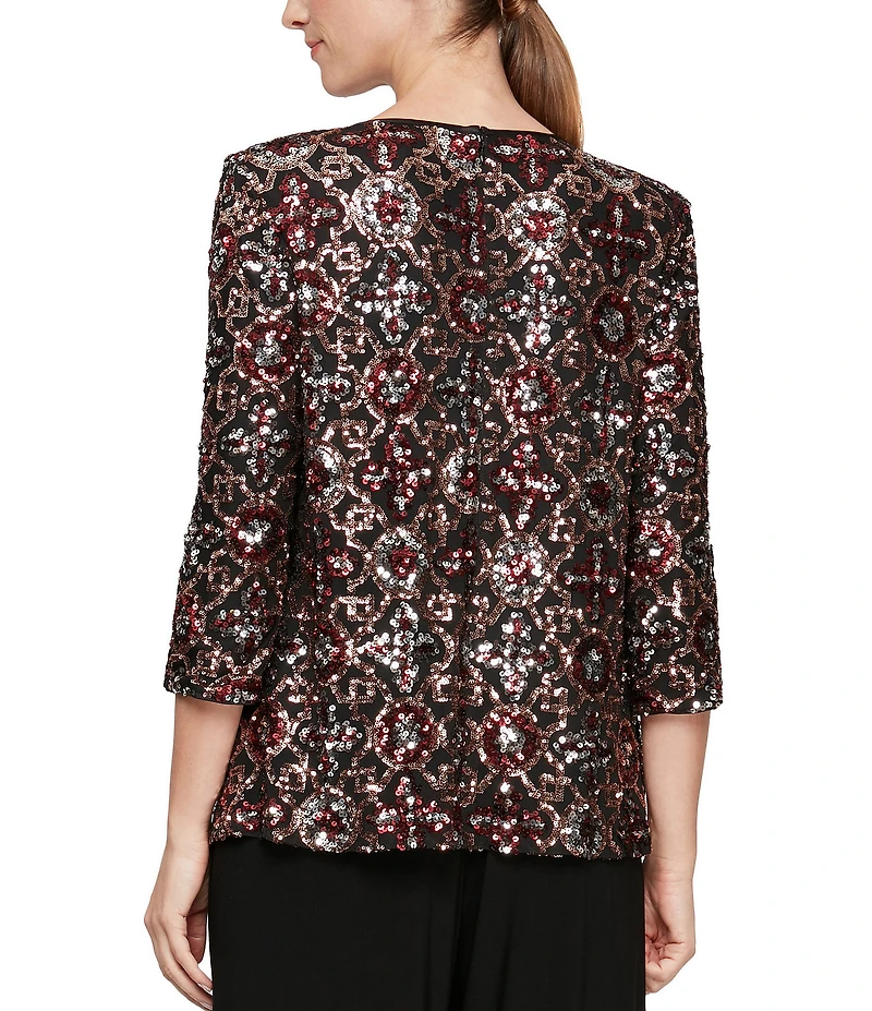 Alex Evenings Sequin Jacket Solid Jersey Cami Mock Twinset