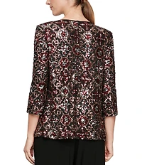 Alex Evenings Sequin Jacket Solid Jersey Cami Mock Twinset