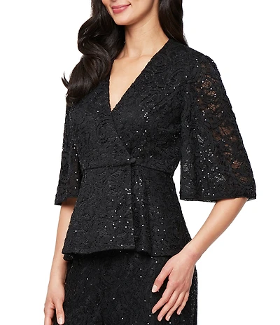 Alex Evenings Sequin Lace A-Line 3/4 Sleeve Blouse