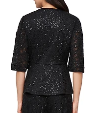 Alex Evenings Sequin Lace A-Line 3/4 Sleeve Blouse