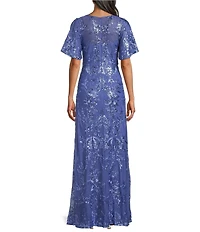 Alex Evenings Sequin Power Mesh Square Sweetheart Neck Long Gown