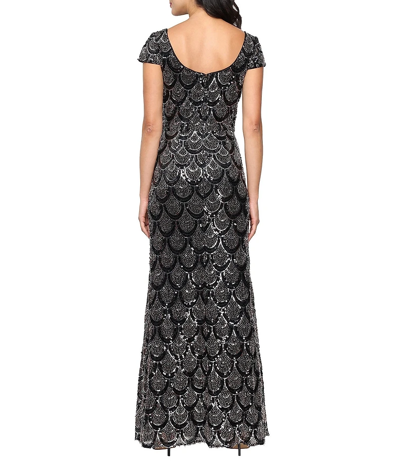 Alex Evenings Sequin Scoop Neck Cap Sleeve Gown