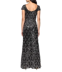 Alex Evenings Sequin Scoop Neck Cap Sleeve Gown
