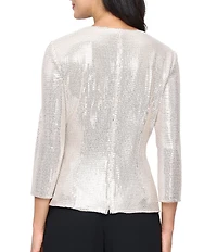 Alex Evenings Sequin Surplice Neck 3/4 Sleeve Tie Waist Blouse Top