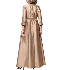 Alex Evenings Shantung Collared Neck A-Line Long Dress